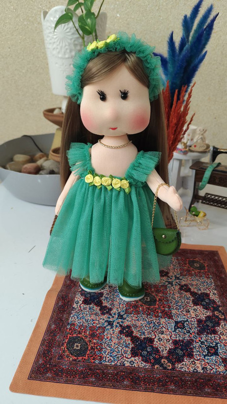 عروسک پارچهای خنگول دختر ۴۰ سانتی | دستدوز با کفش چرم طبیعی