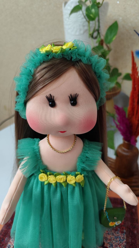 عروسک پارچهای خنگول دختر ۴۰ سانتی | دستدوز با کفش چرم طبیعی