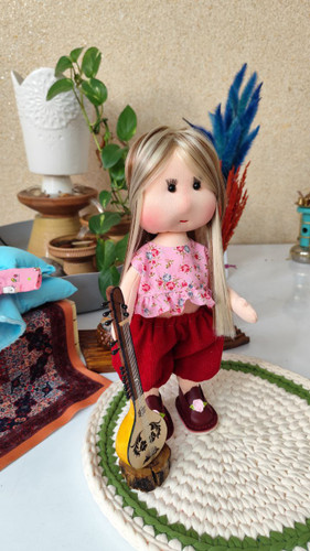 عروسک پارچهای خنگول دختر ۴۰ سانتی | دستدوز با کفش چرم طبیعی