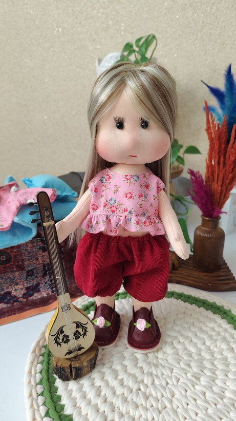 عروسک پارچهای خنگول دختر ۴۰ سانتی | دستدوز با کفش چرم طبیعی