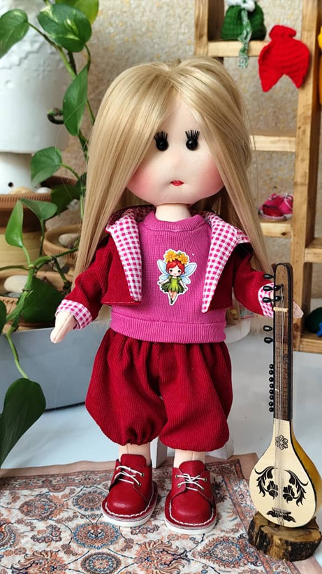 عروسک پارچهای خنگول دختر ۴۰ سانتی | دستدوز با کفش چرم طبیعی