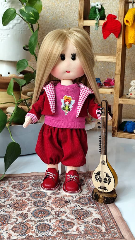 عروسک پارچهای خنگول دختر ۴۰ سانتی | دستدوز با کفش چرم طبیعی