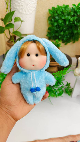 عروسک پارچهای خنگول خرگوشی ۱۶ سانتی | آویز کیف و پاسوییچی دستدوز