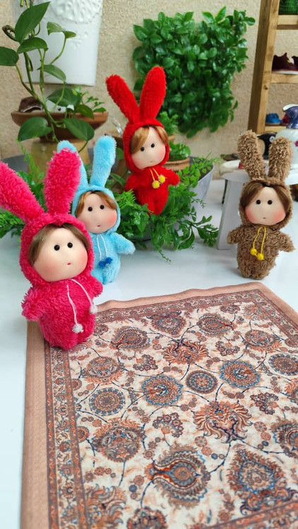 عروسک پارچهای خنگول خرگوشی ۱۶ سانتی | آویز کیف و پاسوییچی دستدوز
