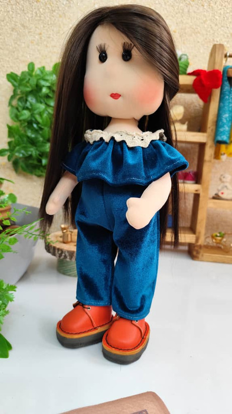 عروسک پارچهای خنگول دختر ۴۰ سانتی | کفش چرم طبیعی و دستدوز