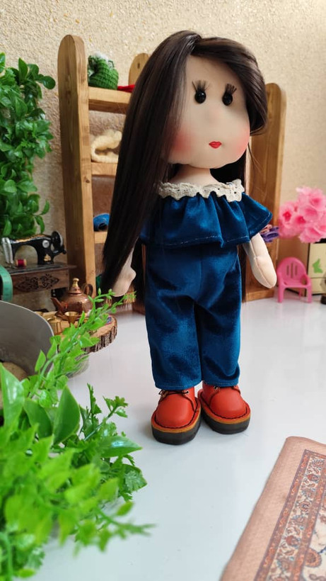 عروسک پارچهای خنگول دختر ۴۰ سانتی | کفش چرم طبیعی و دستدوز