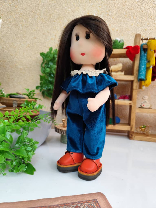 عروسک پارچهای خنگول دختر ۴۰ سانتی | کفش چرم طبیعی و دستدوز