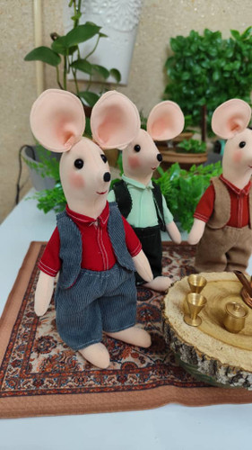 عروسک پارچهای موش پدر دستدوز ۲۵ سانتی | عروسک فانتزی و دکوری
