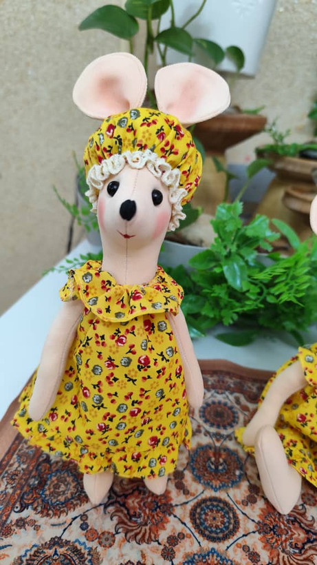 عروسک پارچهای موش پاسوییچی ۱۰ سانتی | دستدوز فانتزی و رنگارنگ