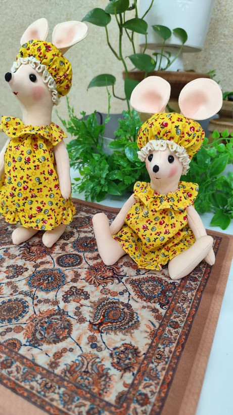 عروسک پارچهای موش پاسوییچی ۱۰ سانتی | دستدوز فانتزی و رنگارنگ