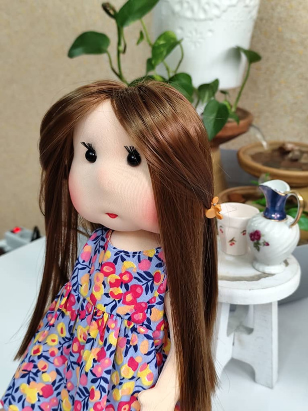 عروسک پارچهای خنگول دختر دستدوز ۴۰ سانتی