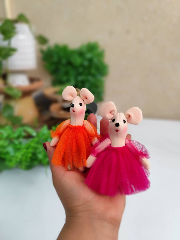 عروسک پارچهای موش پاسوییچی ۱۰ سانتی | دستدوز فانتزی و رنگارنگ